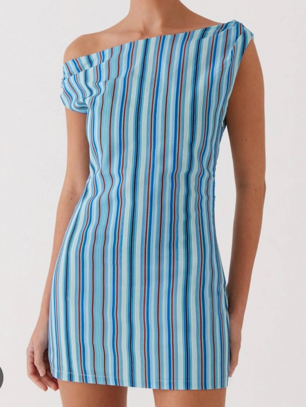 Peppermayo Blue Striped One-Shoulder Mini Dress